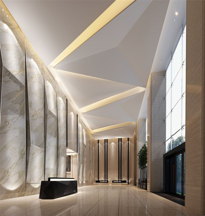 超有设计感的办公楼一楼大堂设计